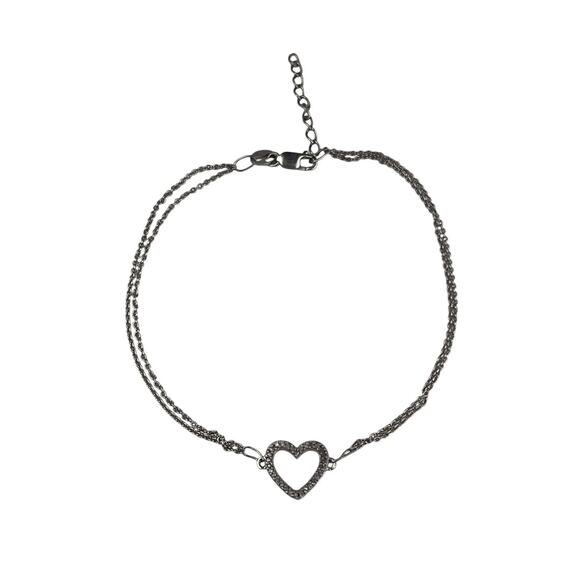 SUN Sterling Silver Delicate Double Chain Bracelet Heart Center 8"-9" - Picture 1 of 9